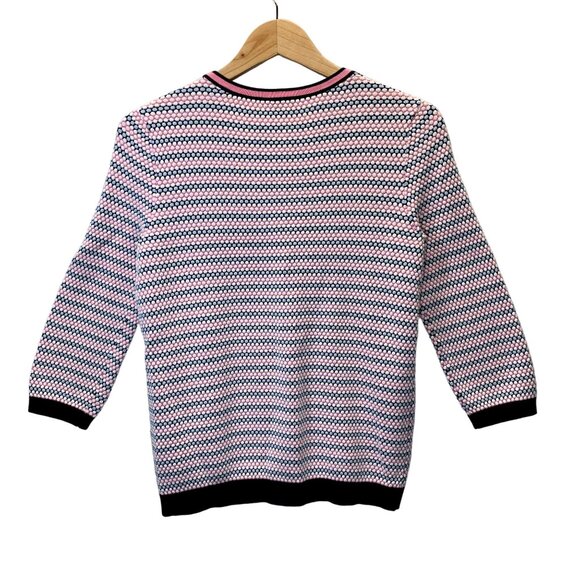 Talbots Cardigan Sweater Womens M Petite Pink Blue White Button Up Polka Dots - Picture 2 of 11